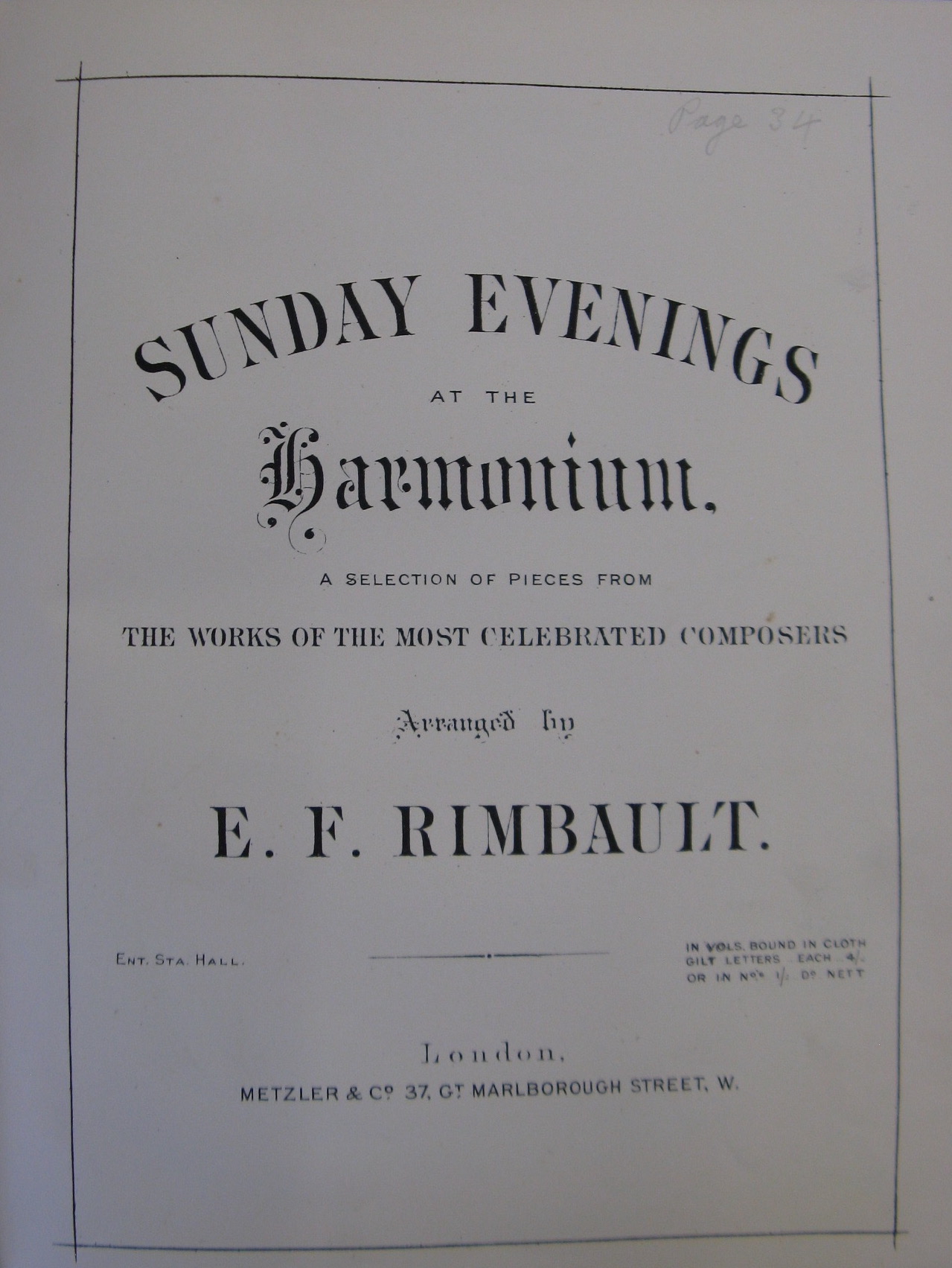 EF Rimbault, Sunday Evenings at the Harmonium