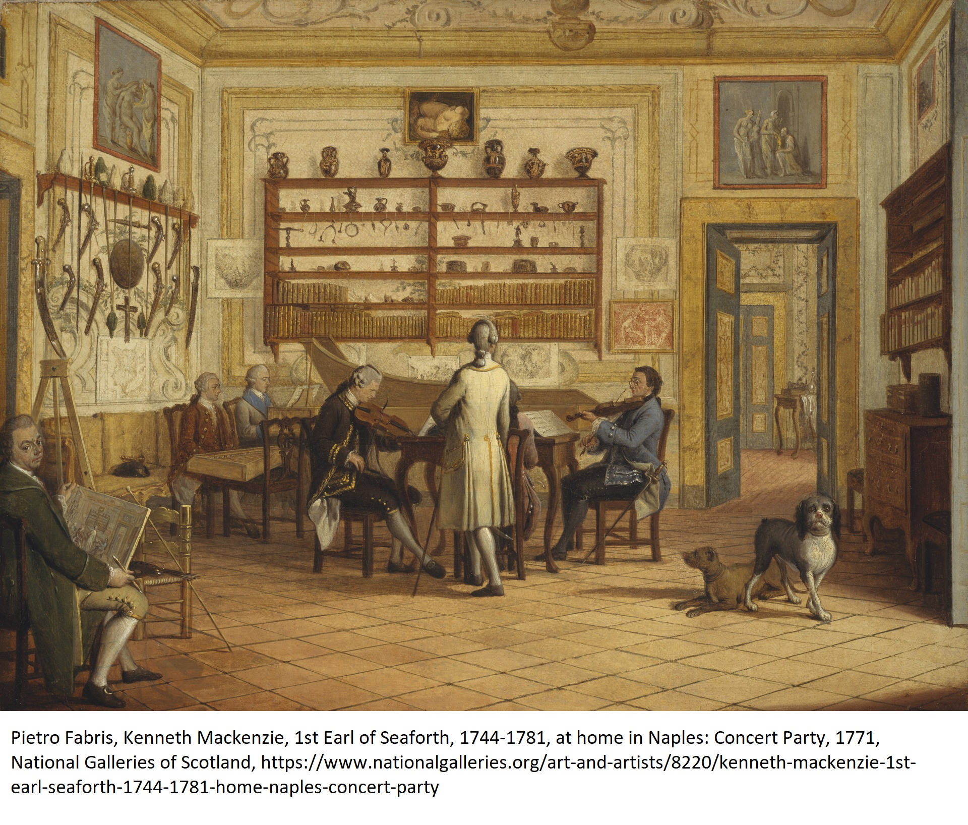 Pietro Fabris, Kenneth Mackenzie, 1st Earl of Seaforth, 1744-1781, at home in Naples: Concert Party, 1771, National Galleries of Scotland, https://www.nationalgalleries.org/art-and-artists/8220/kenneth-mackenzie-1st-earl-seaforth-1744-1781-home-naples-concert-party 