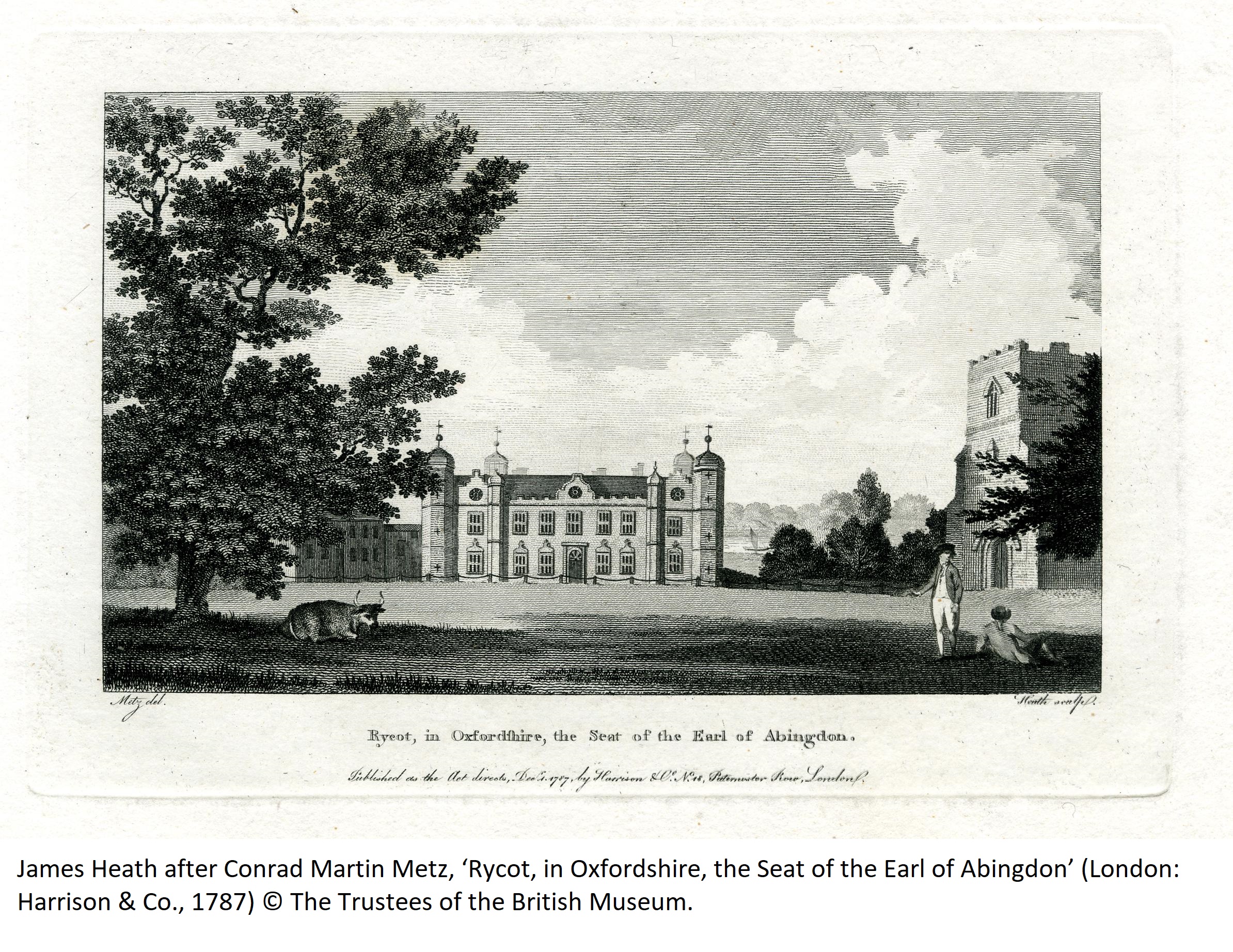 James Heath after Conrad Martin Metz, ‘Rycot, in Oxfordshire, the Seat of the Earl of Abingdon’ (London: Harrison & Co., 1787) © The Trustees of the British Museum.
