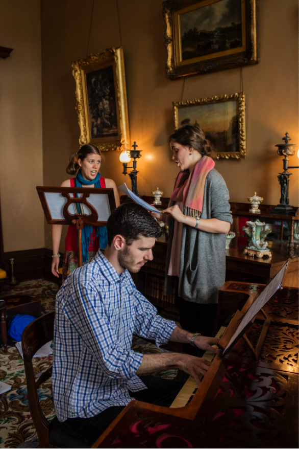 Johanna Knoechel, Nyssa Milligan and Nathan Cox in rehearsal. Photo (c) James Horan for Sydney Living Museums